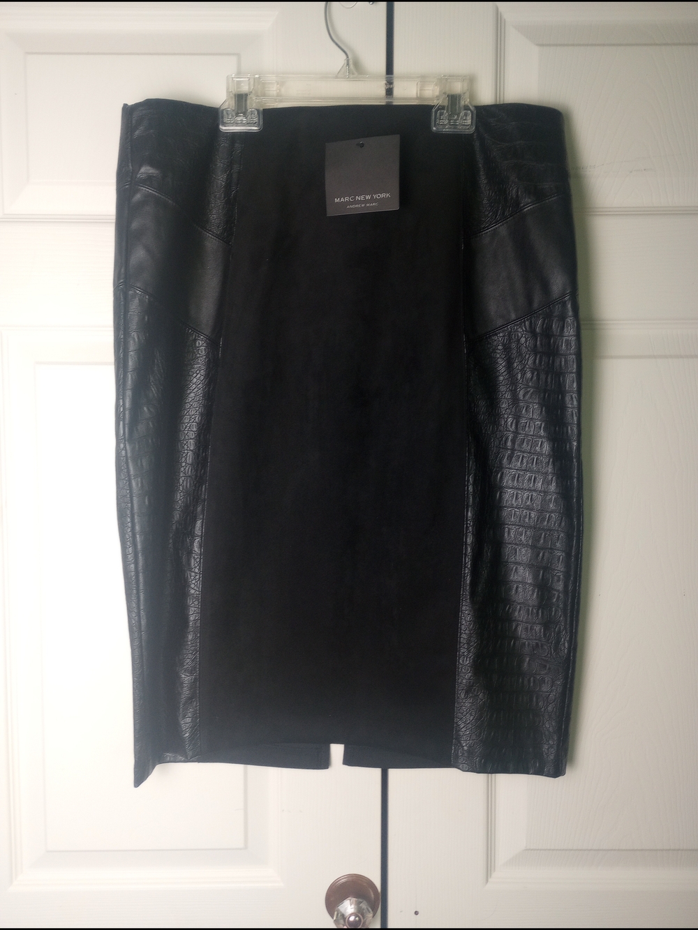 NWT Marc New York Black Faux Leather Paneled Pencil Skirt Croc Embossed L